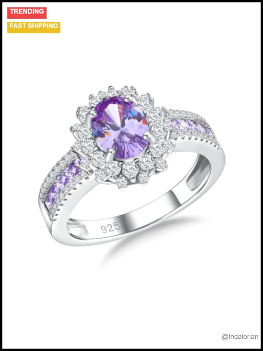 Sterling Silver Oval Engagement Ring with Alexandrite Accents
